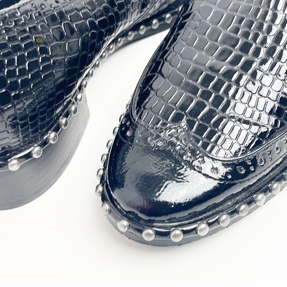 ADRIANNA PAPELL Black Leather Lined Embossed Studded Pointy Toe Flats, Size 7 - Picture 9 of 11